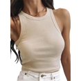 thumbnail image 1 of Kmbangi Women's Summer Slim Knit Tank Tops, Solid Color Sleeveless Round Neck Ribbed Crop Tops Causal Streetwear, 1 of 9