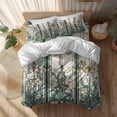thumbnail image 2 of Retro Window Flowering Duvet Cover Set Queen Size Green Floral Leaf Butterflies Soft Lightweight Comforter Covers 4 Piece Bedding Set with 1 Duvet Cover 1 Bed Sheet & 2 Pillow Shams, 2 of 8