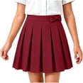 thumbnail image 2 of Yutgune Girls Cotton Pleated Skirt With Bow Decor Girls Uniform Skirts School Clothes For Girls Elastic Waist A Line Skirt Size 5‑15 Years, 2 of 7