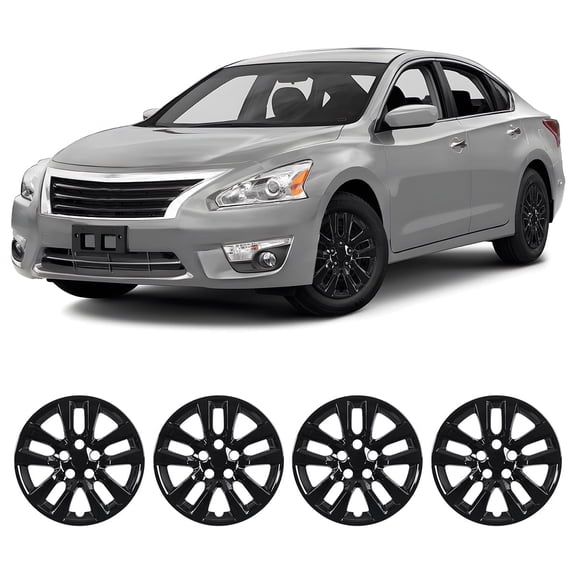 16 inch Hubcaps for 2013-2018 Nissan Altima Sedan, Snap-On Black Lacquer Design 16 inch Steel Wheel Cover(4 Pack)