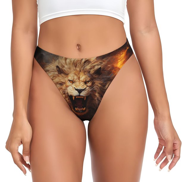 Balery Cool Fire Lion Tangas de Algodón para Mujer con Estampado – Ropa Interior Sexy, Transpirable, G-string-3X-Large