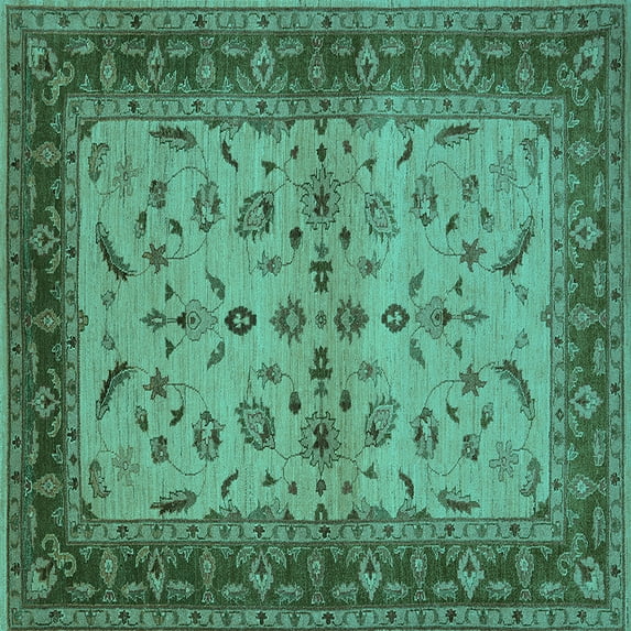 Ahgly Company Indoor Square Oriental Turquoise Blue Traditional Area Rugs, 7' Square