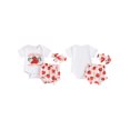 thumbnail image 2 of Suealasg Baby Girls Fruits Outfits 3 6 12 18 Months Short Sleeve Letter Print Romper and Strawberry Print Ruffled Shorts Headband 3 Piece Newborn Summer Cute Clothes, 2 of 8