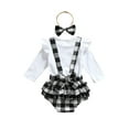 thumbnail image 2 of Qiylii 3Pcs Infant Girls Outfit Long Sleeve Top+Plaid Suspenders Shorts+Headband, 2 of 8