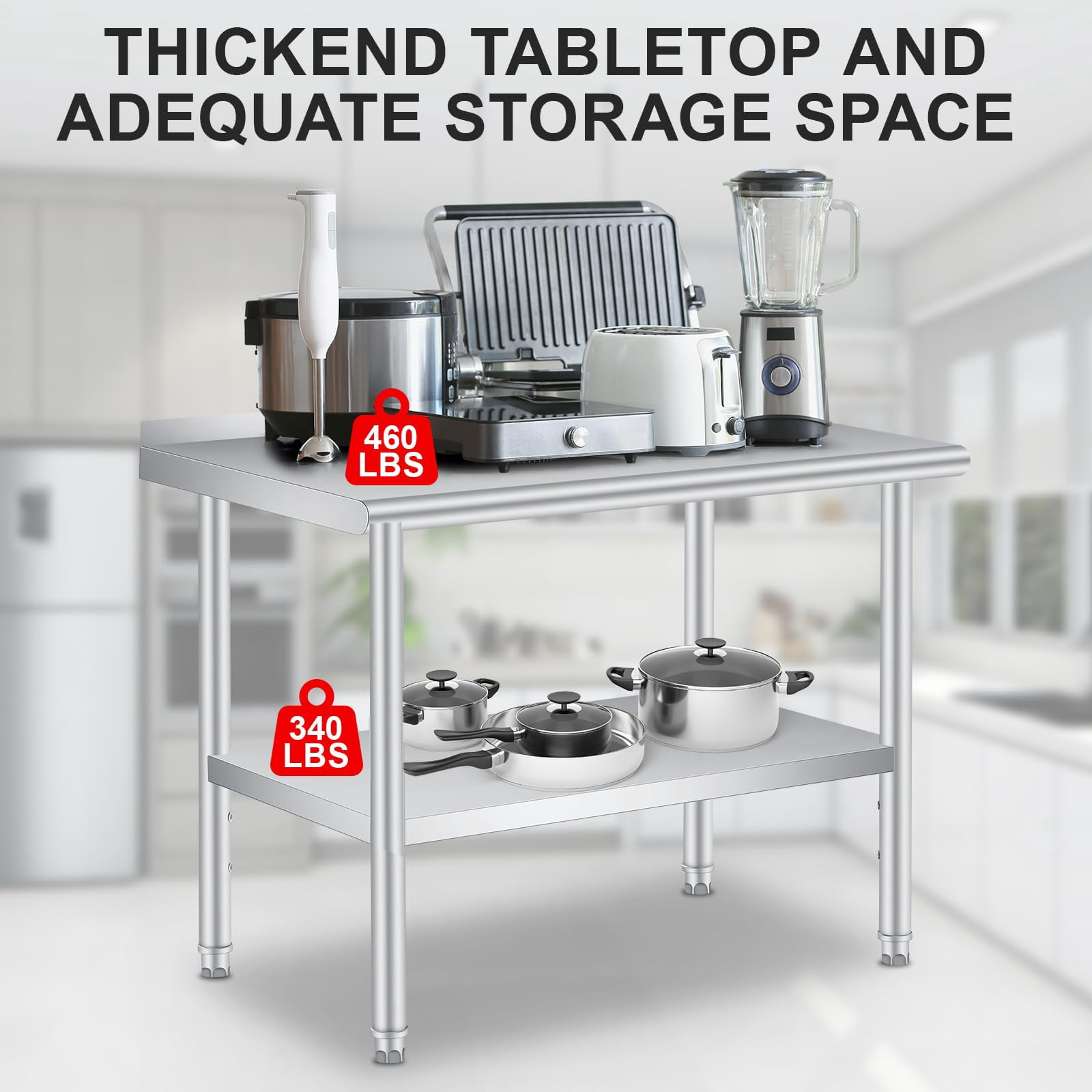 Trilenars  Stainless Steel Table,Heavy Duty Commercial Work & Prep Table with Adjustable Undershelf,  Backsplash for Restaurant Kitchen Bar