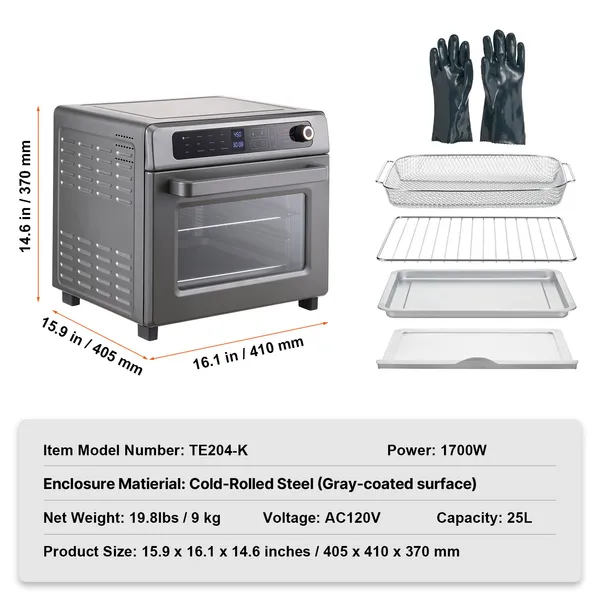 Unbranded 1700W 4-Slice 25 Cu In Silver Tabletop Oven
