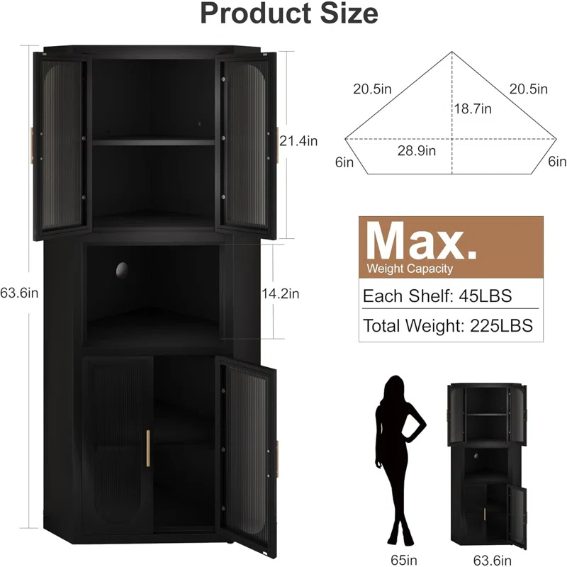 Ero Metal Corner Storage Cabinet with Acrylic Glass Doors and Shelves