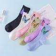 thumbnail image 3 of Women's 2-Pack Butterfly Graphic Crew Socks Soft Knit Ribbed Cuff Stylish Casual Sock Set - White Black, 3 of 3