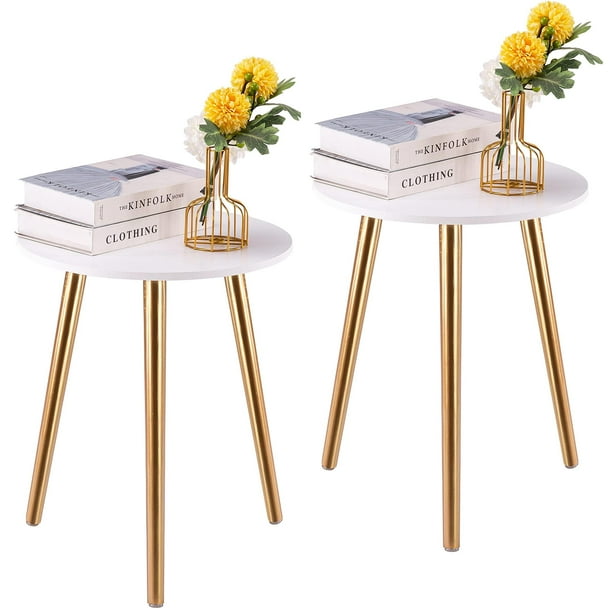 Set de mesa auxiliar Apicizon con patas de madera blanca, 42 cm y 52 cm