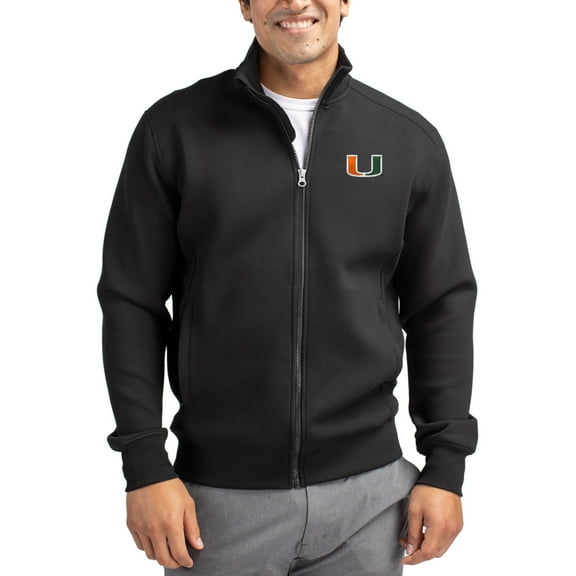 Men's-Cutter & Buck  Black Miami Hurricanes Roam Eco Recycled Full-Zip Jacket