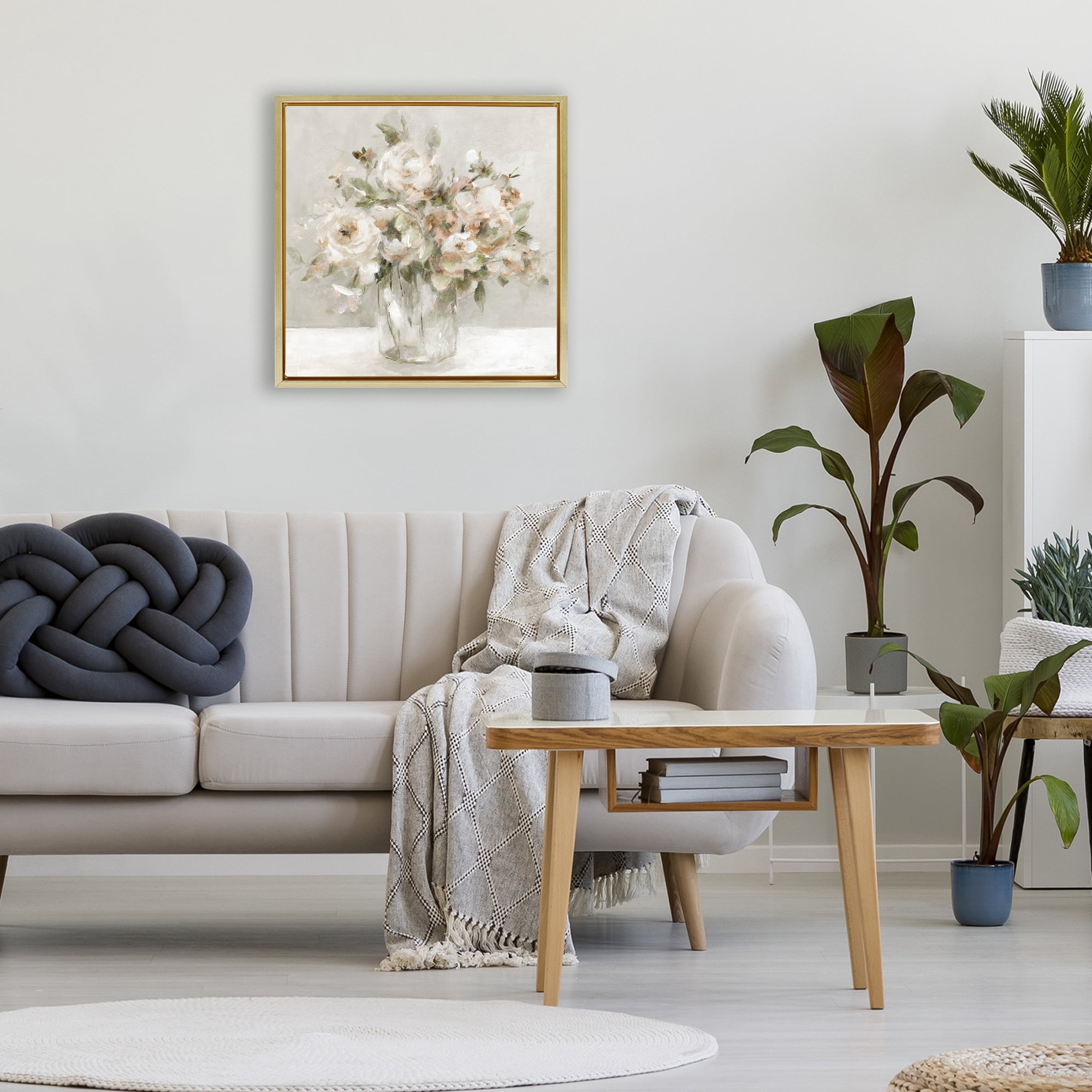 Stupell Industries Soft Neutral Floral Still Life Gold Framed Floater Canvas Wall Art, design by Carol Robinson