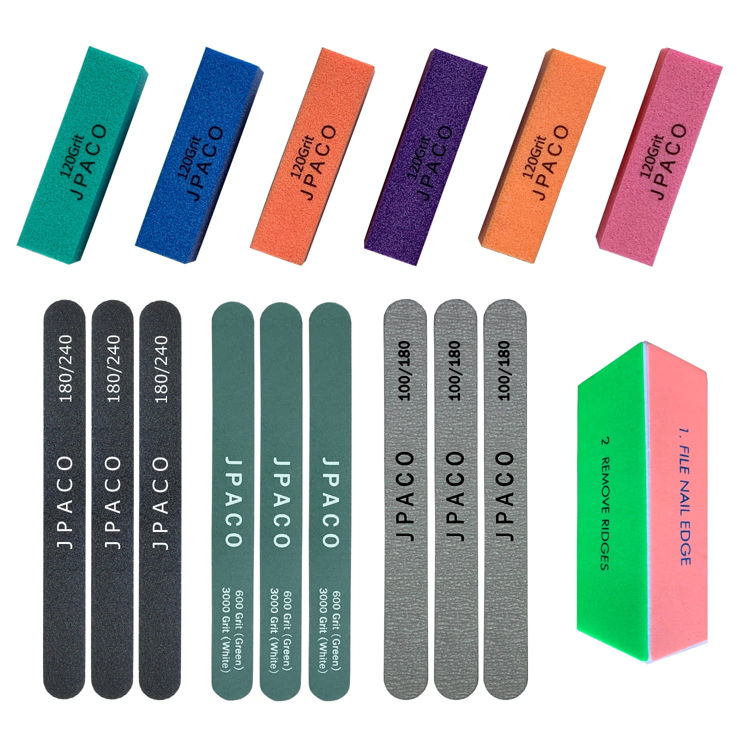 Manicure Set 16 Pack (Block & Shine Buffer, Buffer Files, Nail Files) Zebra by JPACO