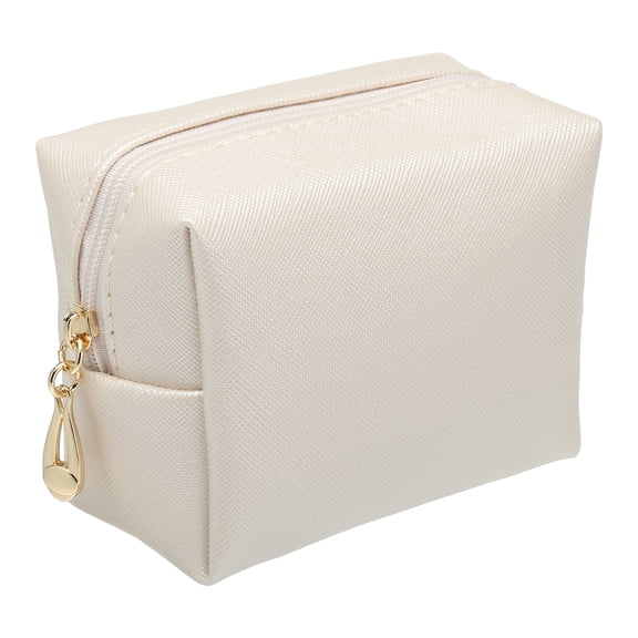 Uxcell Mini Makeup Bags, PU Waterproof Travel Toiletry Storage Bag Portable Make Up Pouch, Cute Preppy Cosmetic Bag with Zipper (Gold)