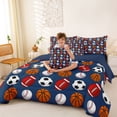 thumbnail image 3 of Castle Fairy Football Soccer Basketball Baseball Twin Bedding 7-Piece, Sport Theme Bedding Comforter Set, Blue White,Navy Blue Reversible, 3 of 7