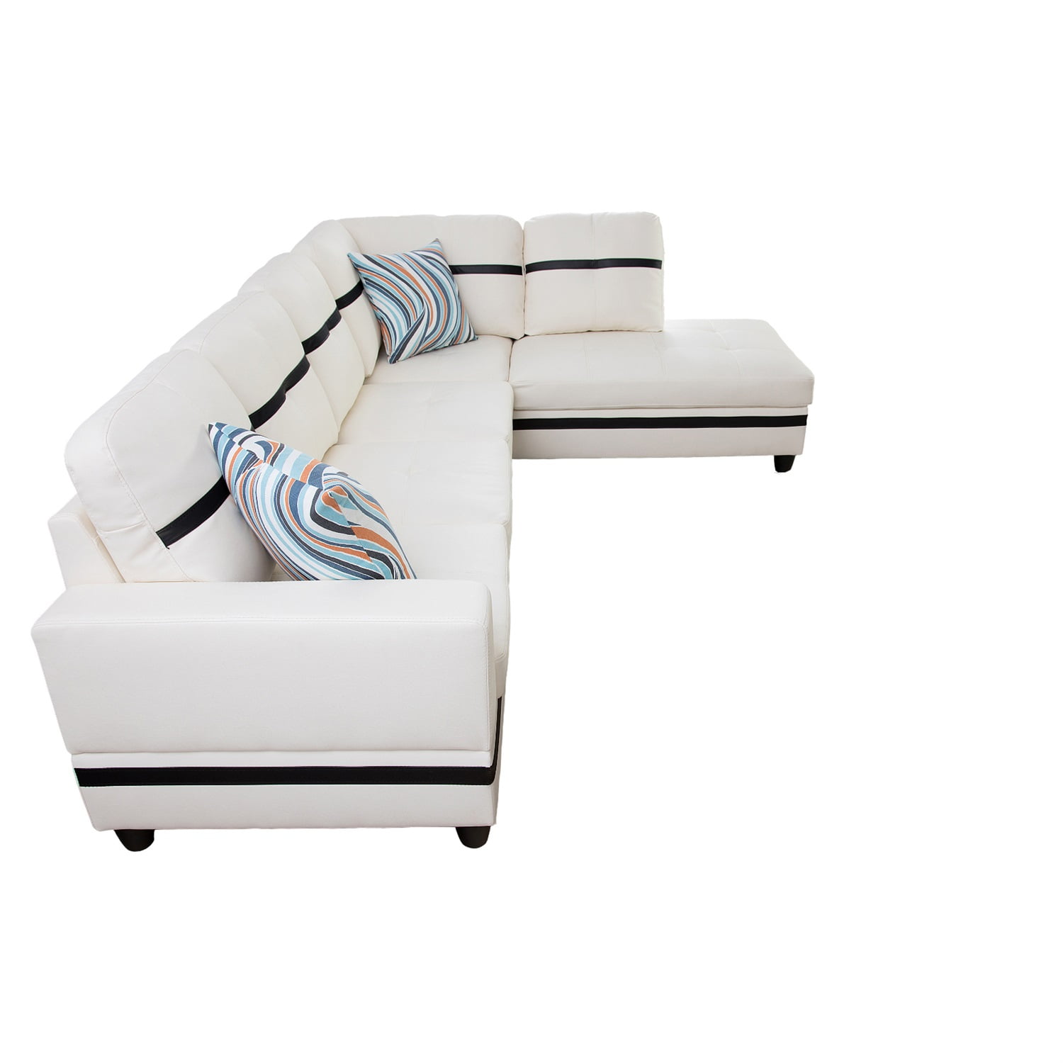 Hommoo L Shaped Sectional Couches and Sofas, 4-Seat Semi Semi PU Synthetic Leather Sectional Sofa Sets with Waistline, Modern Living Room Furniture Sets, White and Black(No Ottoman)