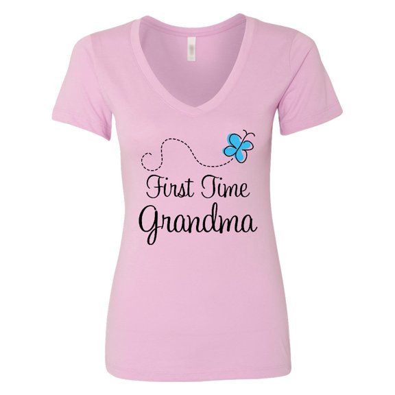 Inktastic First Time Grandma Butterfly Women's V-Neck T-Shirt