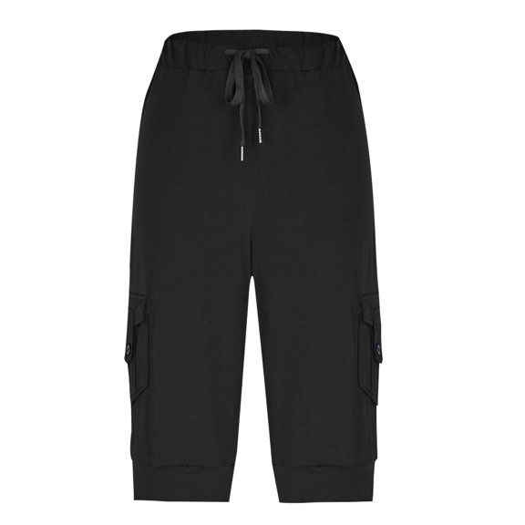 Womens Cargo Capris with Mult Pockets,Summer Casual Elastic Waist Hiking Jogger Pants Lightweight Outdoor Capri Pants