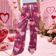 thumbnail image 7 of Women's Fashion Pocket Valentine's Day Print Stretch Adjustable Drawstring Wide Leg Pants, Elastic Waist Holiday Pants, Casual Lounge Wear for Women,Purple Pink,2XL, 7 of 7