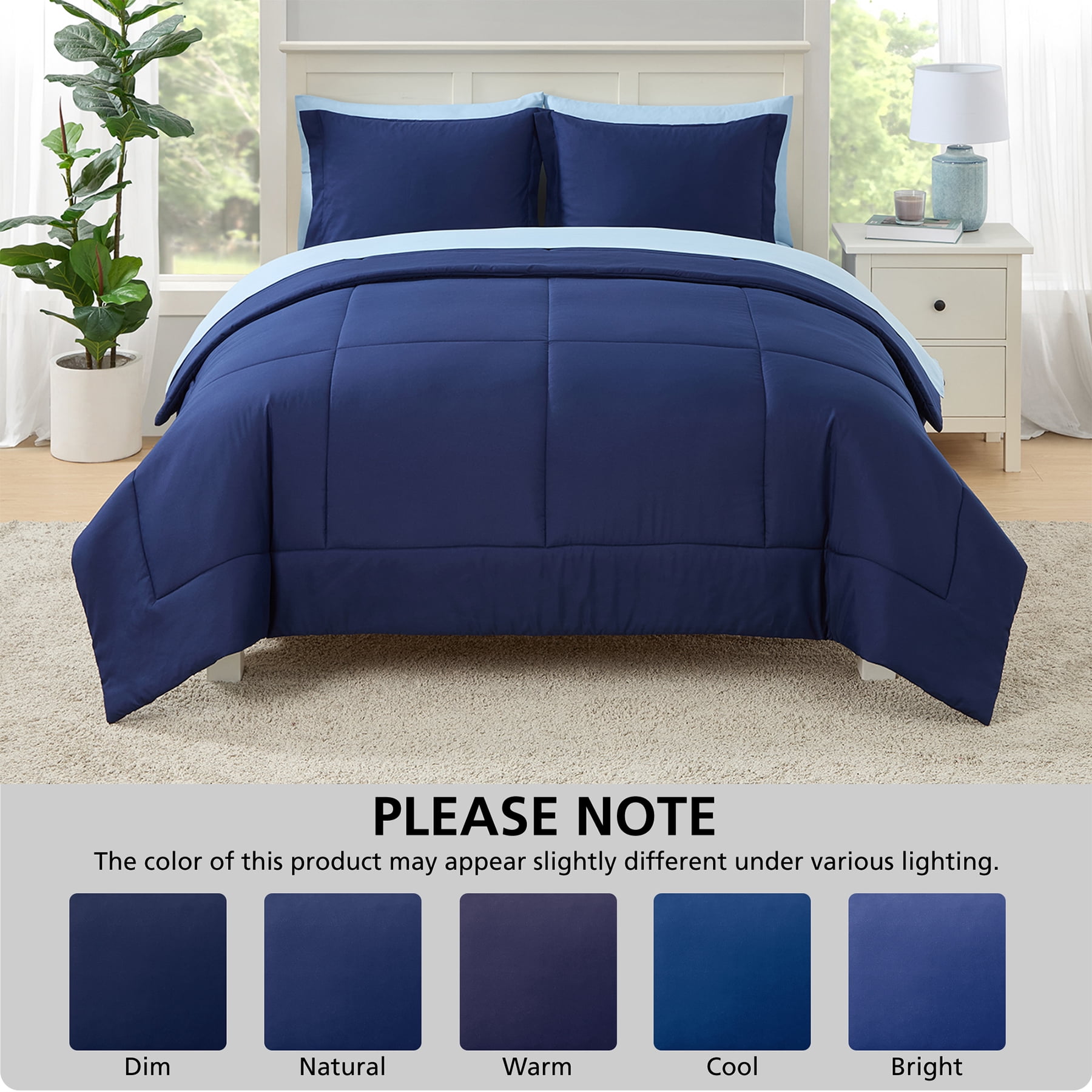Mainstays All-in-One Reversible Comforter and Sheet Set - 7 Piece, Queen, Navy