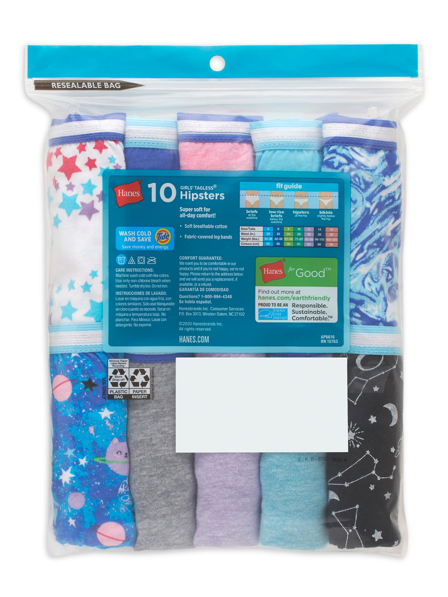 Hanes Girls' Sparkle Cotton Hipster, 10 Pack