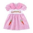 thumbnail image 4 of Tisuna Girls Easter Summer Dress Toddler Plaid Bunny Print Short Sleeve Crew Neck Dresses Elegant Breathable Girls Festival Party Dress Pink Size 12-18 Months, 4 of 8