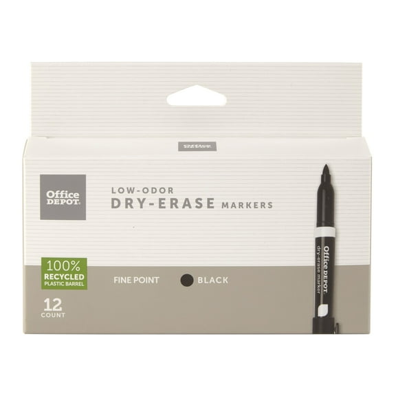 Office Depot 100% Recycled Low-Odor Dry-Erase Markers, Fine Point, Black, Pack Of 12, DE-12PKBLK
