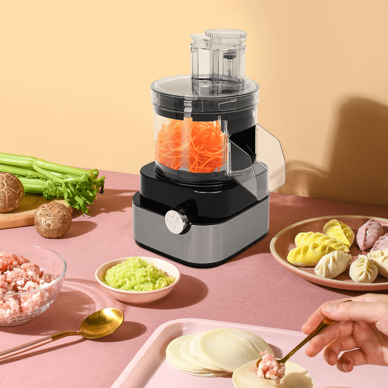 Miumaeov 5 in 1 Commercial Food Processor 600W Electric Vegetable Dicer Chopper Veggie Shredder Meat Grinder 5L/1.32 Gal for Mincing Dicing Shredding and Puree