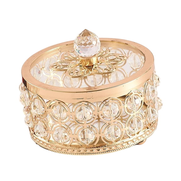 Crystal Jewelry Box Gold Trinket Box Decorative Treasure Case for Rings Keepsake 10cmx9.5cm