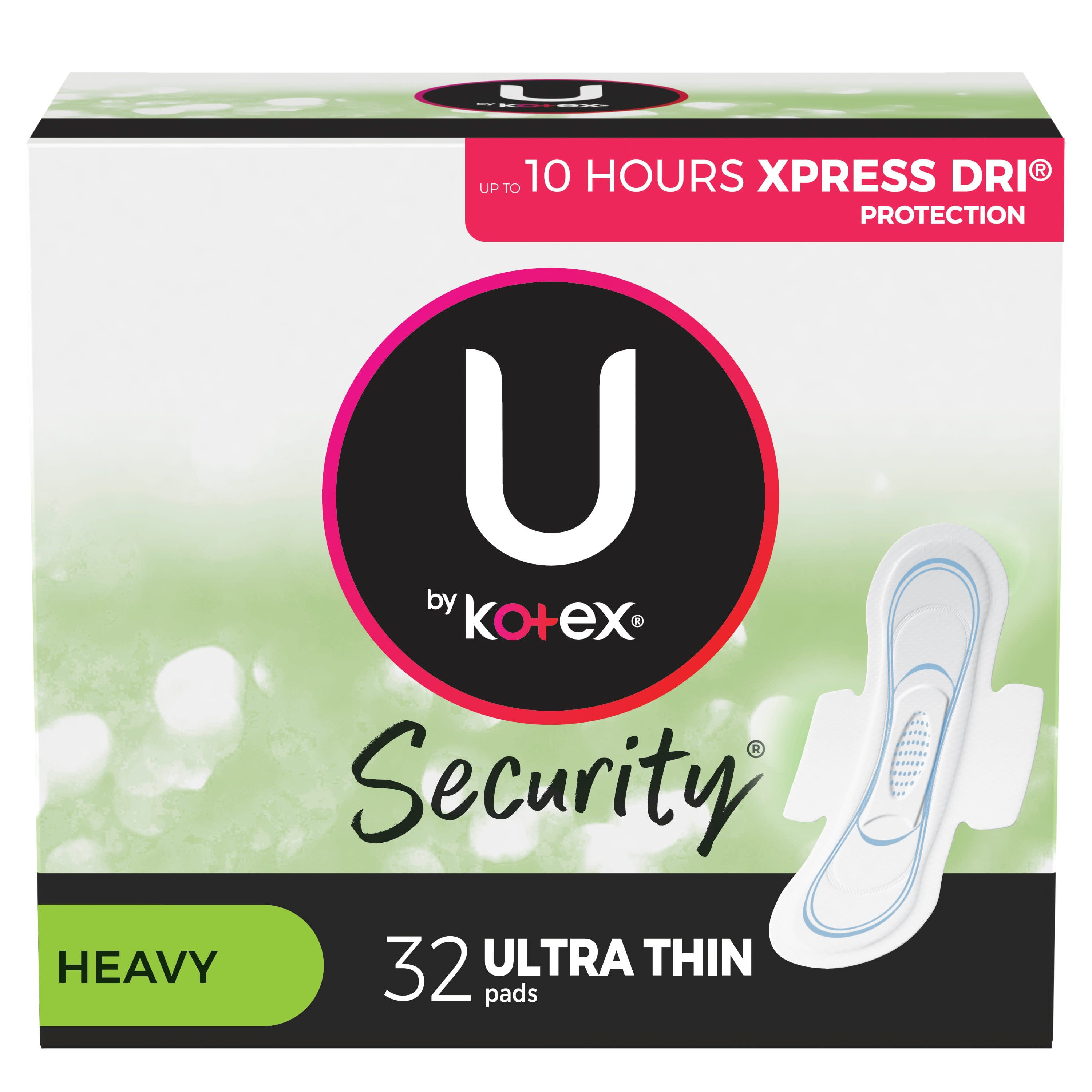 U by Kotex Security Ultra Thin Feminine Pads with Wings, Heavy, 32 Count