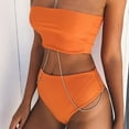 thumbnail image 6 of Sexy Women Solid Color Tube Top Bandeau High Waist Panties Set Bikini Swimwear, 6 of 7