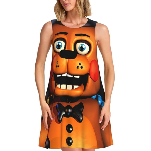 Saiise Five Nights At Freddy'S Print Women's Sleeveless Knee-Length Dress with Pockets Casual Summer Tank Dress
