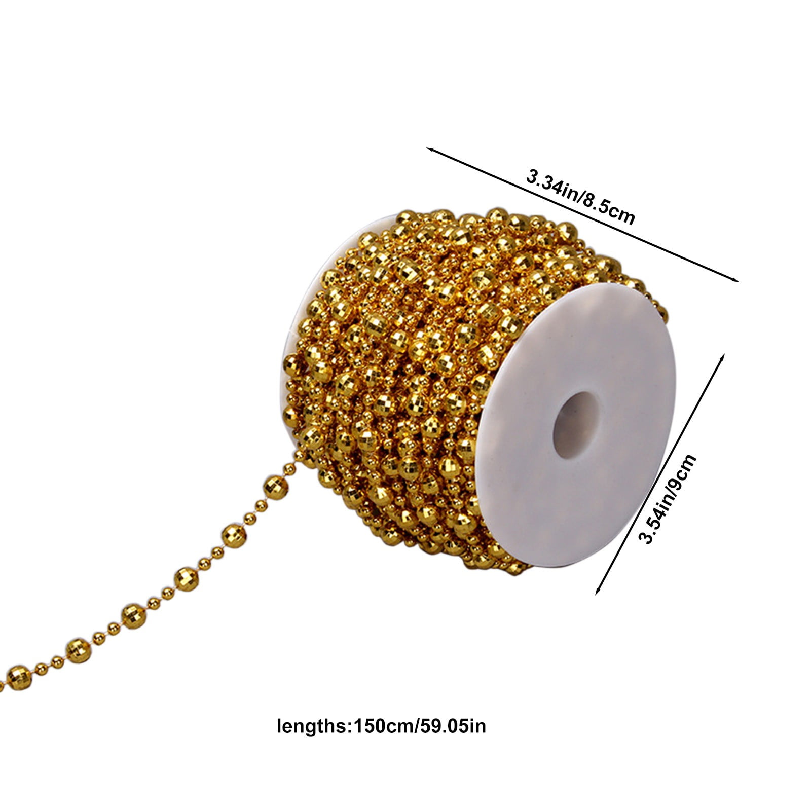 49 Feet Christmas Tree Beads Beaded Garland Strand Plastic Pearls Beads Garland Crystal Bead Roll for Christmas and Holiday Decorations (Gold)