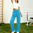 thumbnail image 6 of Cagogo Women Plus Size Wide Leg Elastic Waist Lounge Pant with Pockets Casual Solid Loose Long Trousers Travel Work Loungewear Fall Outfits Winter Clothes, Blue XL, 6 of 7