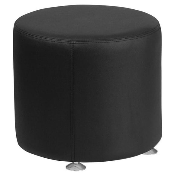 Bowery Hill Leather 18" Round Ottoman in Black
