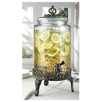 Home Hammered Glass Ice Cold Beverage Drink Dispenser - 2.7 Gallon, With Glass Lid and Antique Metal Stand, 100% Leak Proof Spigot- Wide Mouth Easy Filling For Outdoor, Parties & Daily Use