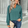 thumbnail image 4 of Blusa Color puro Manga larga Cuello en V Botones Tops casuales de moda para mujer Azul lago S, 4 of 8