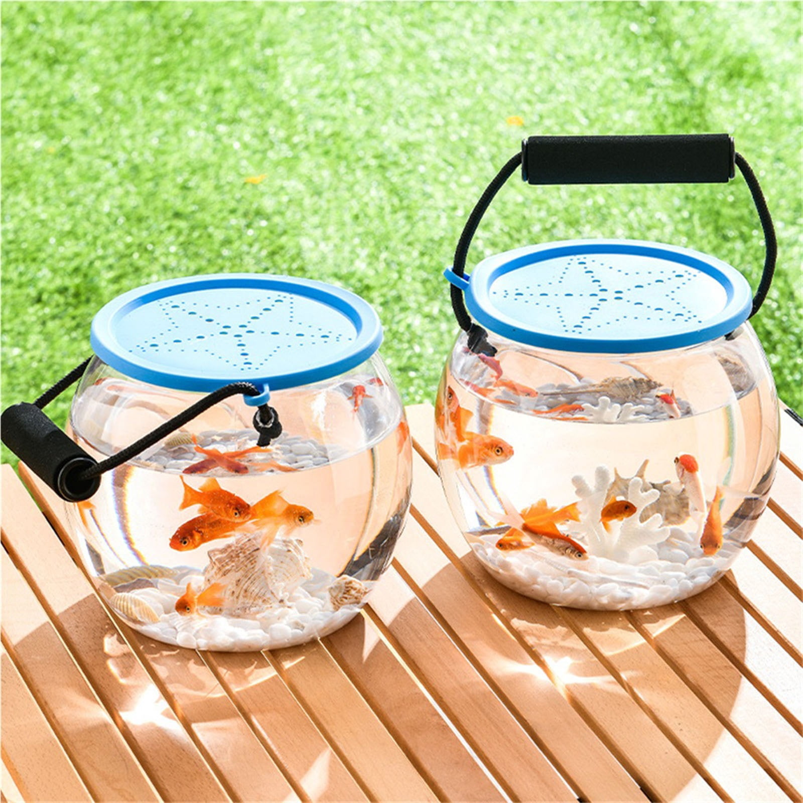 Plastic Fish Bowl, Portable Small Aquarium with Handle, Transparent Handheld Fish Tank