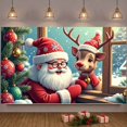thumbnail image 3 of Red Theme Christmas Banner Christmas Style Reindeer Backdrop Reindeer Santa Claus Image Holiday Background for Christmas Party Family Gathering Xmas Event, 3 of 9