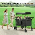 thumbnail image 3 of Wagon Stroller for 4 Kids, 4 Seater Stroller Wagon Foldable Featuring Dual Push Handles, Adjustable Canopy, 5-Point Harnesses and High Seat, Outdoor, Black, 3 of 8