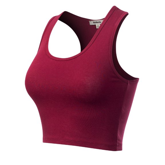 Made by Olivia Women's Cotton Basic Sleeveless Racerback Sports Crop Tank Top