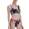 thumbnail image 2 of Vsdgher Womens High Waisted Bikini Sets Two Piece Swimsuit Tropical Palm Leaves Print Tummy Control Bathing Suit-Large, 2 of 8