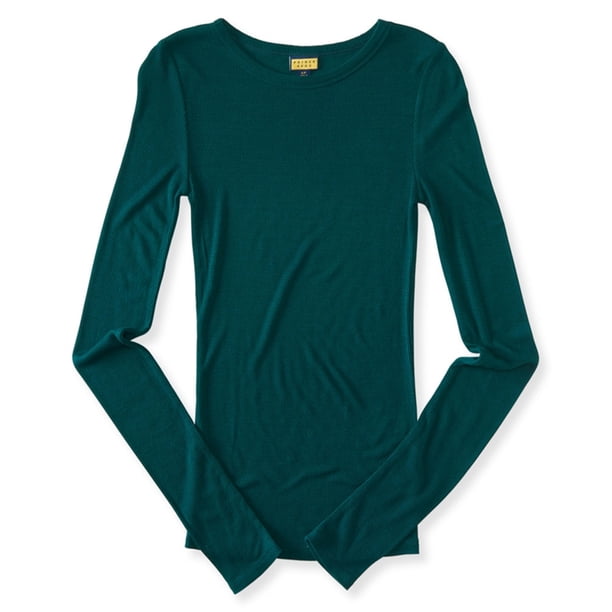 Aeropostale - Camiseta básica de manga larga acanalada para mujer, verde, extra pequeña