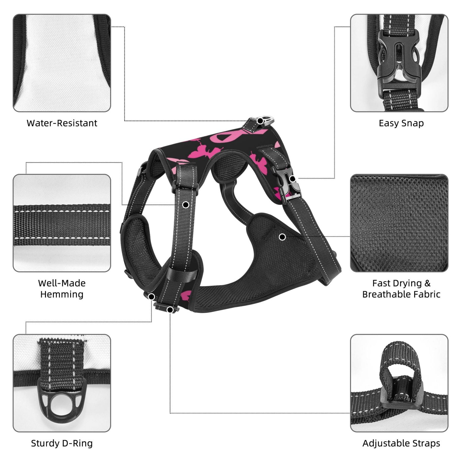 Vsdgher Breast Cancer Dog Harness, No-Pull Pet Harness, Dog Vest, Pet Vest for Small to Large Dogs-Small