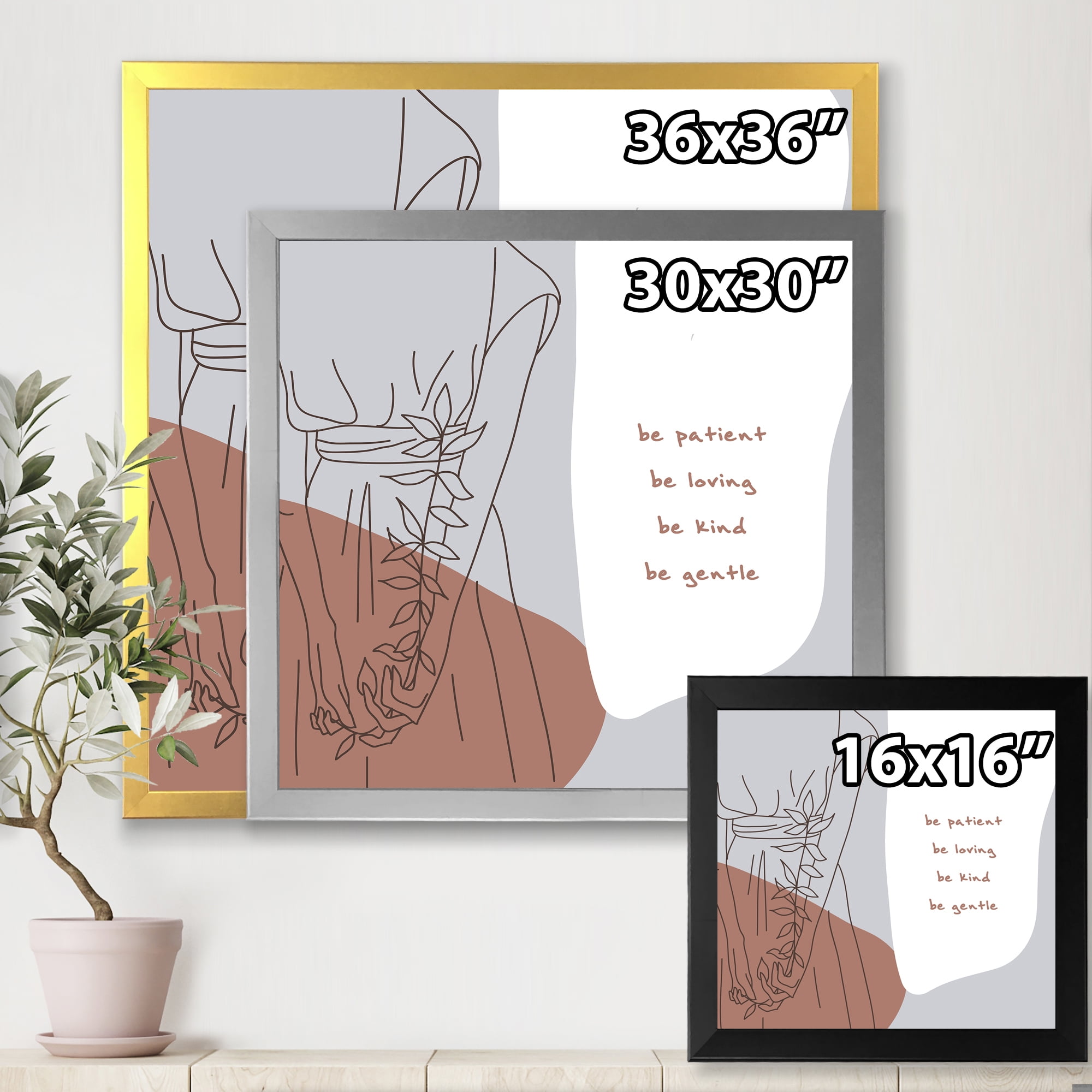 Designart 'Be Patient Be Kind Be Loving Be Patient One Line Leave' Modern Framed Art Print