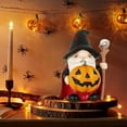 thumbnail image 5 of BallsFHK Halloween Gnome – 5'' Pumpkin Wizard Figurine with Skull Staff, Spider Web Hat & Cloak – Cute Spooky Decor or Gifts for Indoor Halloween Table Decorations, 5 of 5