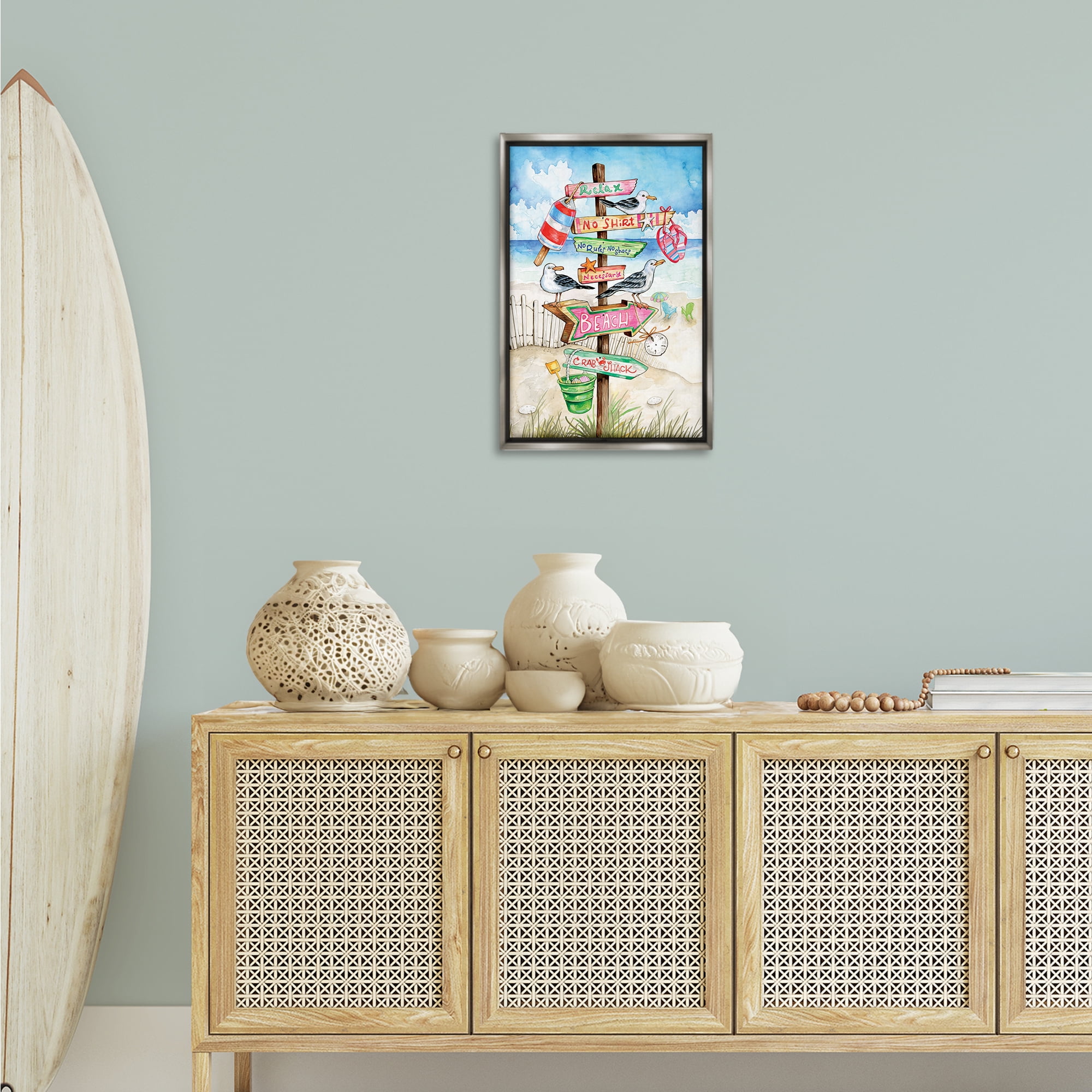 Stupell Industries Seaside Rules Signs Nautical & Beach Painting Gray Floater Framed Canvas Art Print Wall Art, 17 x 25