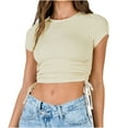 thumbnail image 2 of Kakina CMSX Womens Plus Size Tops Clearance Women Crop Cute Trendy Basic Tight Rounk Neck Crop Blouse Short Sleeve Crop TopS, 2 of 6