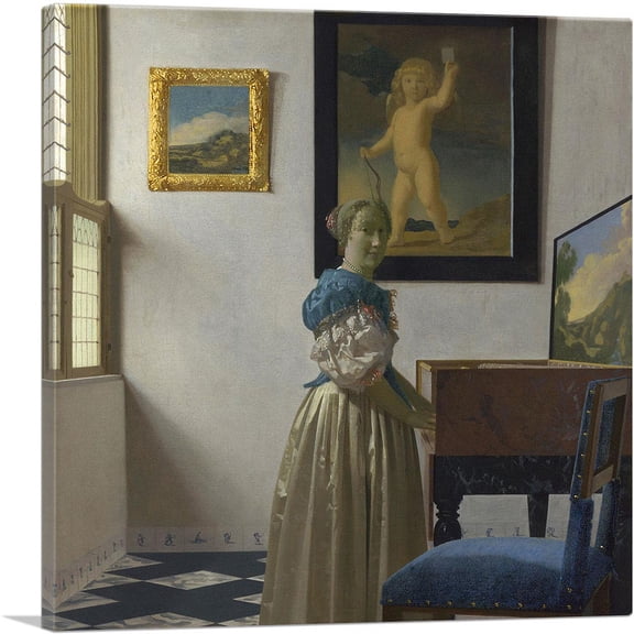 ARTCANVAS Lady Standing At The Virginal 1672 Canvas Art Print by Johannes Vermeer - Size: 12" x 12" (0.75" Deep)