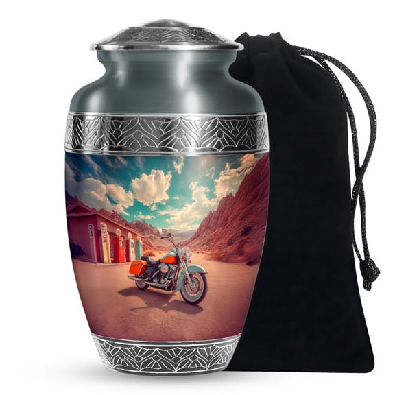 SABURIAL Bike Urn - Large Human Urns For Men & Women Ashes - Decorative Handmade Urn For Burial - Lovely Cremation Urns For Adult Human Ash - 10 Inch Large With Velvet Bag