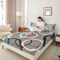 thumbnail image 3 of Castle Fairy Abstract Overlap Ring Queen Sheets 4 Pieces,Minimalist Hollow Circle Graphic Queen Sheet Sets,Black White Sky Blue,1 Flat Sheet, 1 Fitted Sheet and 2 Pillowcases, 3 of 7
